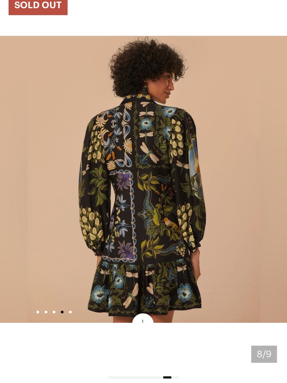 Farm Rio Black Winter Garden Mini Dress Long Sleeves - Picture 8 of 13